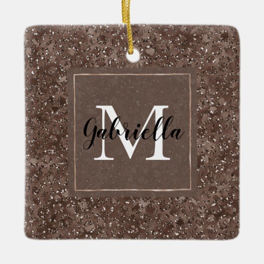 Chocolade Brown Leopard Glitter Monogram Keramisch Ornament (Voorkant)