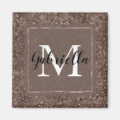 Chocolade Brown Leopard Glitter Monogram Magneet (Voorkant)