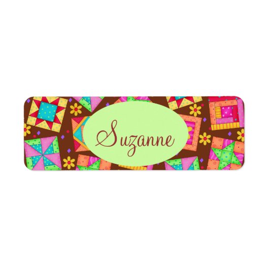 Chocolade Brown-patchwork Quilt Art-blokken Etiket (Voorkant)