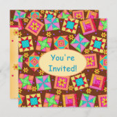 Chocolade Brown Yellow Patchwork Quilt Block Art Kaart (Voorkant / Achterkant)