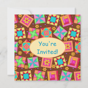 Chocolade Brown Yellow Patchwork Quilt Block Art Kaart