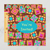 Chocolade Brown Yellow Patchwork Quilt Block Art Kaart (Voorkant / Achterkant)