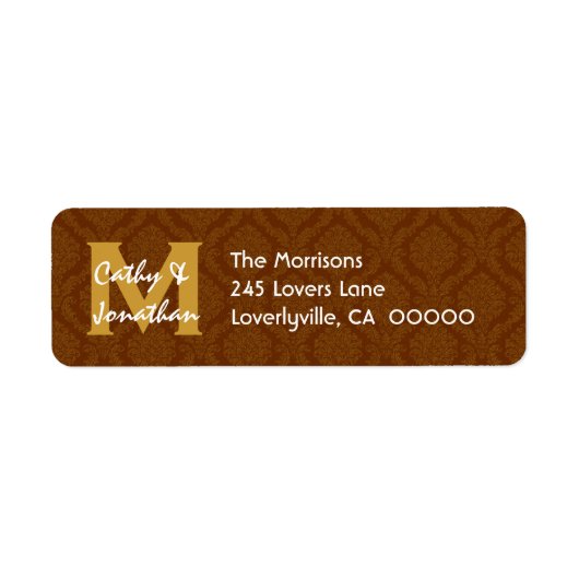 Chocolade Bruiloft Monogram Adreslabel V14 Etiket (Voorkant)