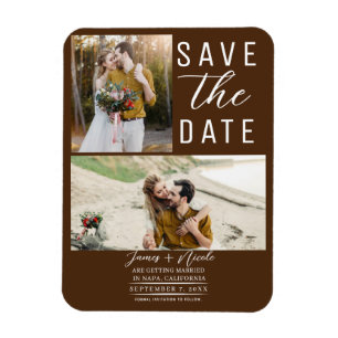 Chocolade Bruin 2 foto's Save the Date Wedding Magneet