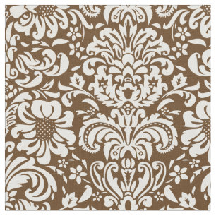 Chocolade Bruin Bloemen Damask Stof