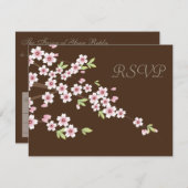 Chocolade bruin en kersenbloesem bruiloft RSVP (Voorkant / Achterkant)
