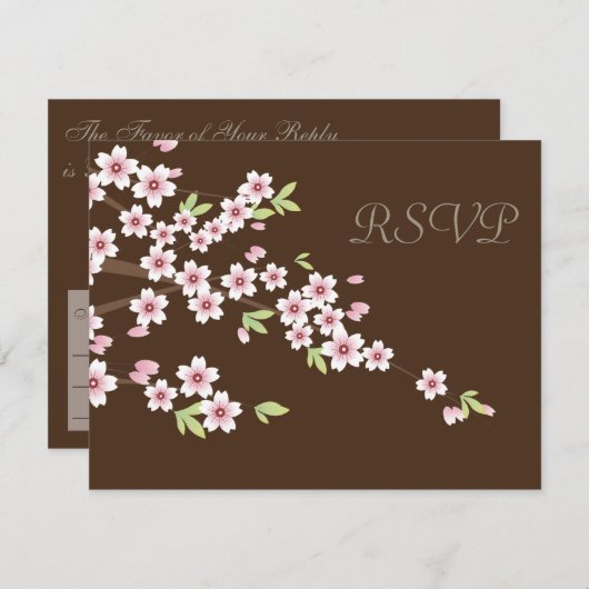 Chocolade bruin en kersenbloesem bruiloft RSVP (Voorkant / Achterkant)
