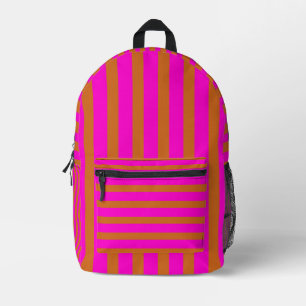Chocolade Bruin en Neon Fuchsia Cool Striped Bedrukte Rugzak