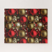 Chocolade bruin en robijnrood kerstornamenten legpuzzel (Horizontaal)