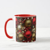 Chocolade bruin en robijnrood kerstornamenten mok (Links)