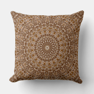 Chocolade Bruin en Wit Mandala Patroon Kussen