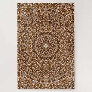 Chocolade Bruin en Wit Mandala Patroon Legpuzzel