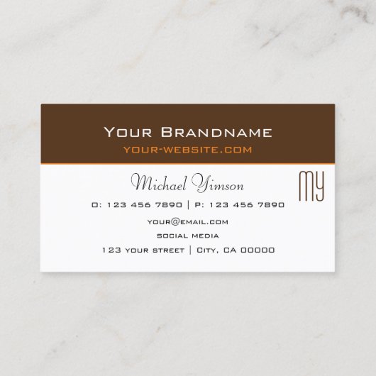 Chocolade bruin en wit met Monogram Elegant Visitekaartje (Achterkant)