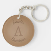 Chocolade bruin monogram & naam gepersonaliseerd sleutelhanger (Achterkant)