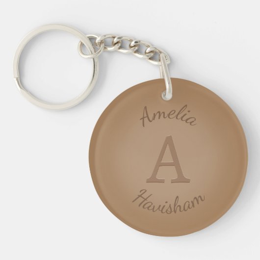 Chocolade bruin monogram & naam gepersonaliseerd sleutelhanger (Voorkant)