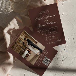 Chocolade Bruin Oud Geld QR Code Foto Bruiloft Kaart