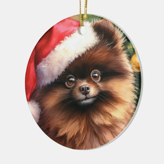 Chocolade Bruin Pommerse Waterverf Kerstmis Keramisch Ornament (Links)