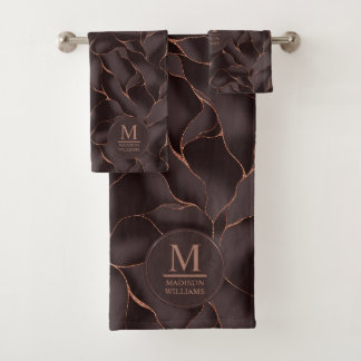 Chocolade Bruin & Roze Goud Abstract Golfpatroon Bad Handdoek