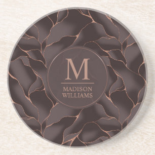 Chocolade Bruin & Roze Goud Abstract Golfpatroon Zandsteen Onderzetter