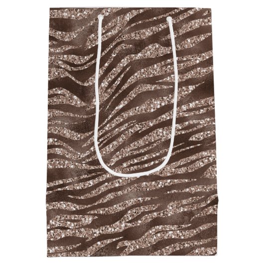 Chocolade Bruin Zebra Glitter Medium Cadeauzakje (Achterkant)