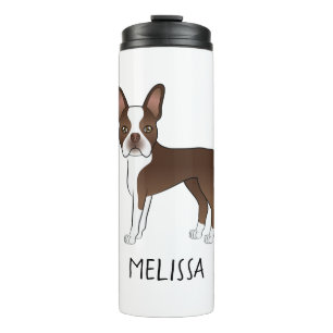 Chocolade Bruine Boston Terrier Cartoon Hond & Naa Thermosbeker