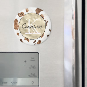 Chocolade Bruine Crème Dier Gouden Monogram Magneet