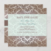 Chocolade bruine damast save the date kaart (Voorkant / Achterkant)