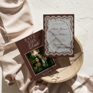 Chocolade Bruine Kant Oude Geld Foto Huwelijk Save The Date