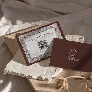 Chocolade Bruine Kant Werk Oude Rijken QR Code Bru RSVP Kaartje