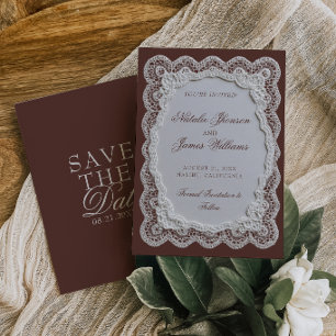 Chocolade Bruine Kanten Kleedje Oude Geld Huwelijk Save The Date