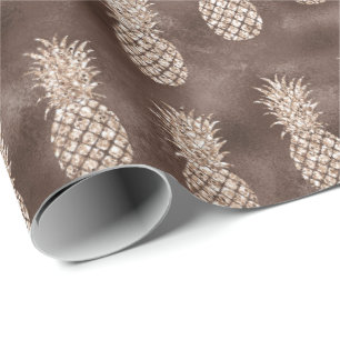 Chocolade Bruine Perzik Glitter Ananas Cadeaupapier