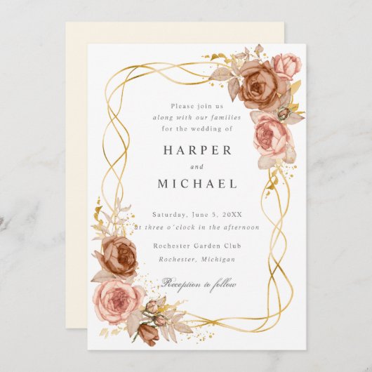 chocolade bruine roze roze trouwerij kaart (Voorkant / Achterkant)