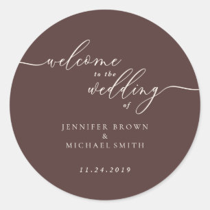 Chocolade Bruine Signatuur Welkom op de Bruiloft Ronde Sticker