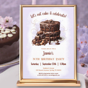 Chocolade Cake Desert Paarse Bruin 30ste Verjaarda Kaart