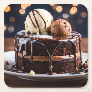 Chocolade Cake Vierkante Kartonnen Onderzetter