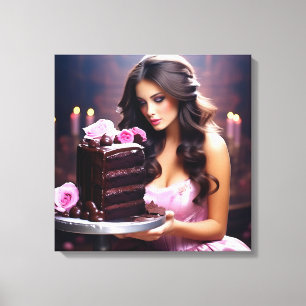 Chocolade Cake Vrouw Canvas Afdruk