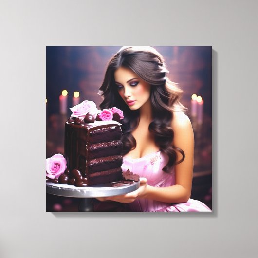 Chocolade Cake Vrouw Canvas Afdruk (Voorkant)