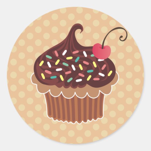 Chocolade & Cherry Cupcake Ronde Sticker (Voorkant)
