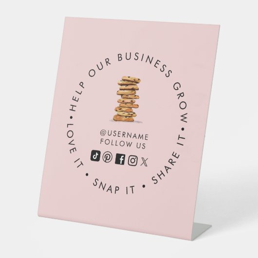 Chocolade Chip Cookie Bakery Social media volgen Reclamebord Met Voetstuk (Voorkant)