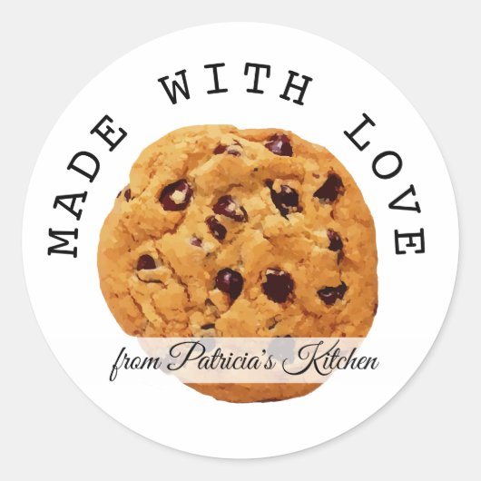Chocolade Chip Cookie Gemaakt met liefde Ronde Sticker (Voorkant)