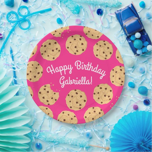 Chocolade Chip Cookie Kinder 1e verjaardag Pink Papieren Bordje (Feest)