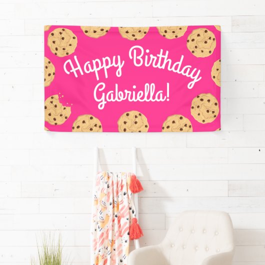 Chocolade Chip Cookie Kinder 1e verjaardag Pink Spandoek (Insitu)