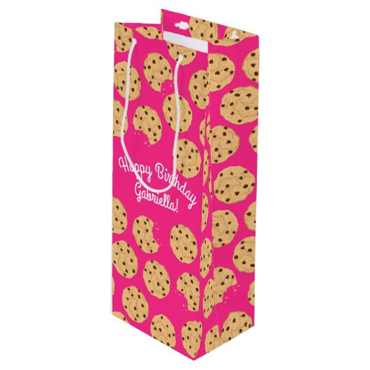 Chocolade Chip Cookie Kinder 1e verjaardag Pink Wijn Cadeautas (Voorkant Gekanteld)