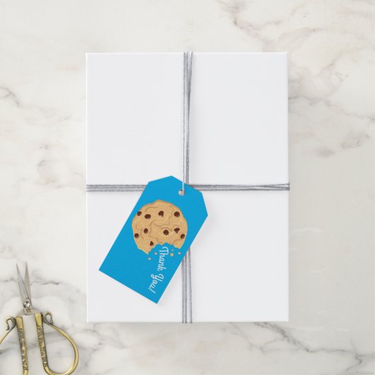 Chocolade Chip Cookie Kinder 1ste verjaardag Blauw Cadeaulabel (Met Touw)