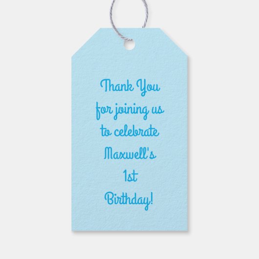 Chocolade Chip Cookie Kinder 1ste verjaardag Blauw Cadeaulabel (Achterkant)