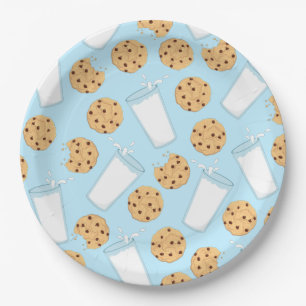 Chocolade Chip Cookie Kinder 1ste verjaardag Blauw Papieren Bordje