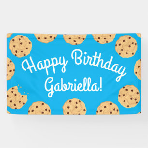 Chocolade Chip Cookie Kinder 1ste verjaardag Blauw Spandoek