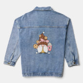 Chocolade Chip Cookie Koffie Drink Gnome Vrouwen Denim Jacket (Achterkant)