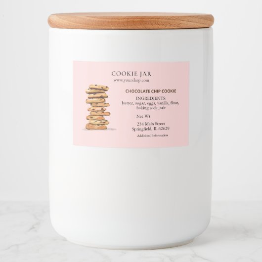 Chocolade chip cookie Pink Bakery Voedselcontainer Etiket (Voorkant)
