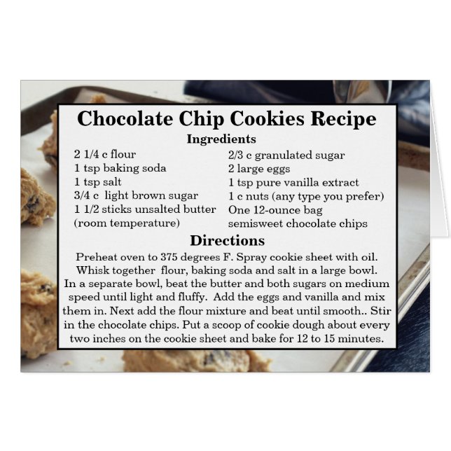 Chocolade Chip Cookie Recept Kaart (Voorkant Horizontaal)